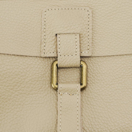 Sac mode femme en cuir grainé italien porté épaule et bandoulière taupe clair